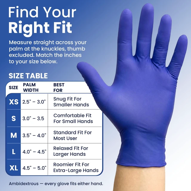 Alt view image 7 of 7 - Disposable Nitrile Gloves - Latex & Powder Free - 200 Ct, Small Cool Blue Medical Gloves, XS-XL Sized to a Hand Chart, Non-Sterile, Ambidextrous, Textured for Better Grip