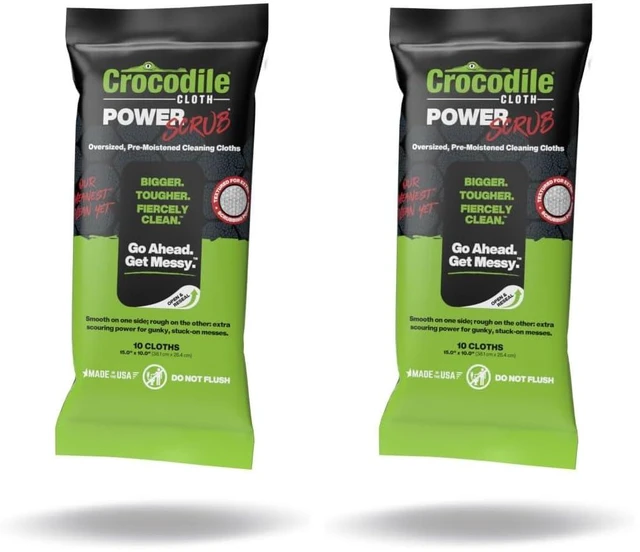 Main image of PowerScrub - 10 Dual Surfaced Cloths, 10in X 15in. Large, Moist, Absorbent and Disposable Cleaning Cloths. Safe on Skin and Multiple Surfaces (Pack of 2)