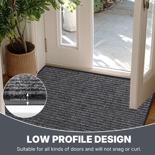 Alt view image 5 of 7 - 3' x 5' Front Door, Mat Heavy-Duty Commercial Mat for Indoor/Outdoor Entryways, Non Slip Rubber Backing Low Profile for Entrance Home Office, Patio & Garage(Gray)