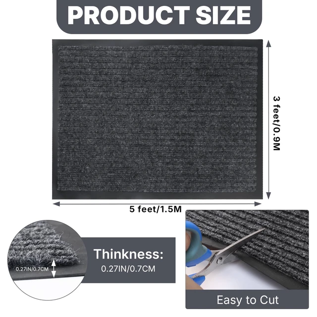 Alt view image 2 of 7 - 3' x 5' Front Door, Mat Heavy-Duty Commercial Mat for Indoor/Outdoor Entryways, Non Slip Rubber Backing Low Profile for Entrance Home Office, Patio & Garage(Gray)