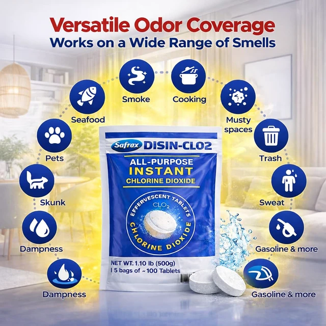 Alt view image 5 of 7 - DISIN-CLO2 Multi-Purpose Instant Chlorine Dioxide Tablets Fast-Acting Cleaning & Deodorizing Tablets for Home, Kitchen & Travel Freshness Booster for Surfaces, Water Containers & Everyday Use