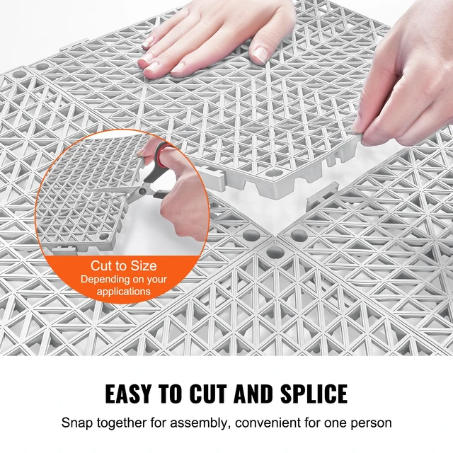 Alt view image 4 of 7 - Modular Interlocking Cushion, 12 Pack 12" x 12" Splicing Drainage Mats, Soft PVC Interlocking Drainage Floor Tiles, Non-Slip Drainage Holes for Restroom, Bathroom, Kitchen, Pool, Wet Areas, Gray