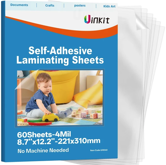 Main image of 4mil Thicker Self-Adhesive Laminating Sheets Against Spills Surface 60Pack Letter Size 8.5x11" Dry-Erase Friendly for Reusable Documents, Kids Art, Posters & Crafts No Heat Needed