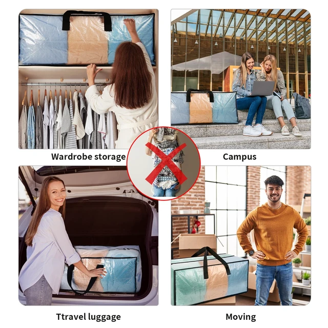 Alt view image 7 of 7 - Heavy Duty Clear Moving Bags with Strong Zipper & Comfortable Handles 12 Pack Extra Large Storage Bags Totes Moving Boxes Packing Supplies for College Dorm Room Essentials Compatible with IKEA
