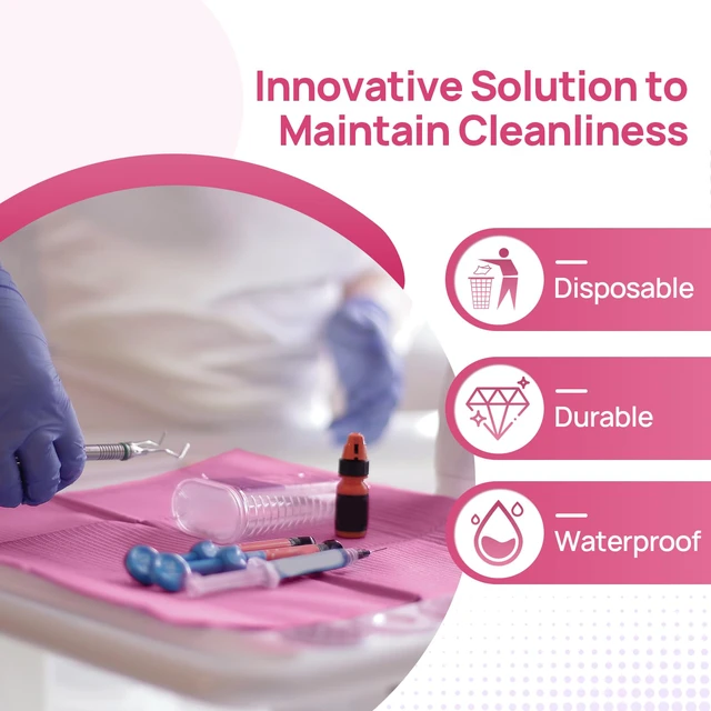 Alt view image 4 of 7 - Dental Bibs, Disposable Dental Bibs Fuchsia, 125 Pack Dental Bib 2-Ply Paper 1-Ply Film, Waterproof, Soft & Comfortable, 13" x 18" Wide Coverage Medical Tray Covers Bibs
