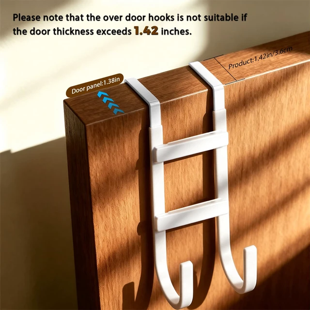 Alt view image 2 of 7 - Over-the-Door Hooks, 4 Pack Heavy Duty Door Hanger with Anti-Scratch Rubber for Hanging Coat Towel Bag, Fits 1-3/8" Interior Doors, Suitable for Bathroom LivingRoom Bedroom and Kitchen, White