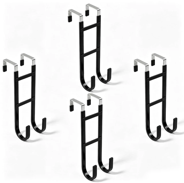 Main image of Over-the-Door Hooks, 4 Pack Heavy Duty Door Hanger with Anti-Scratch Rubber for Hanging Coat Towel Bag, Fits 1-3/8" Interior Doors, Suitable for Bathroom LivingRoom Bedroom and Kitchen, Black