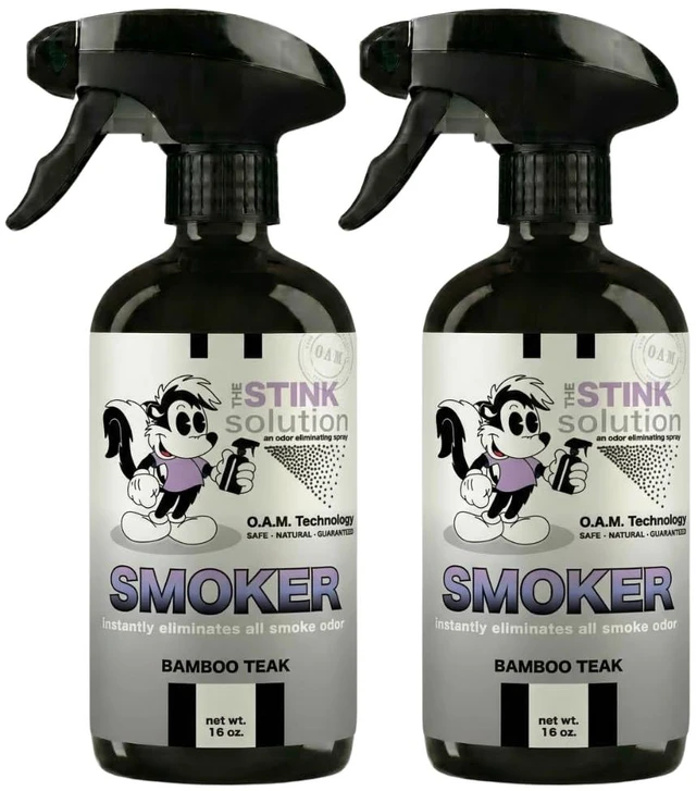 Main image of Smoke Odor Eliminator Spray, Bamboo Teak, 2 Pack, 16 oz Eliminates Smoke Smell at the Source. Deodorizer for Homes, Cars, Clothes, Walls, Upholstery and Curtains
