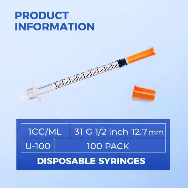 Alt view image 2 of 5 - 1ml 31G 1/2" 12.7mm, Lab Supplies, Pack of 100