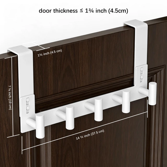 Alt view image 2 of 3 - White Stainless Steel Door Hanger for Towel, Heavy Duty Over The Door Hooks for Clothes, Coat (T-Shape, 5 Hook, Fits 1-3/4'' Thick)
