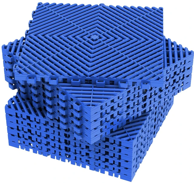 Main image of 12-Pcs Interlocking Tile, 12" x 12" Indoor/Outdoor Self-Drainage Interlocking Floor Tiles, Non-Slip Heavy-Duty Polypropylene Splicing Flooring Tile for Garage Patio Pool Bathroom, Blue