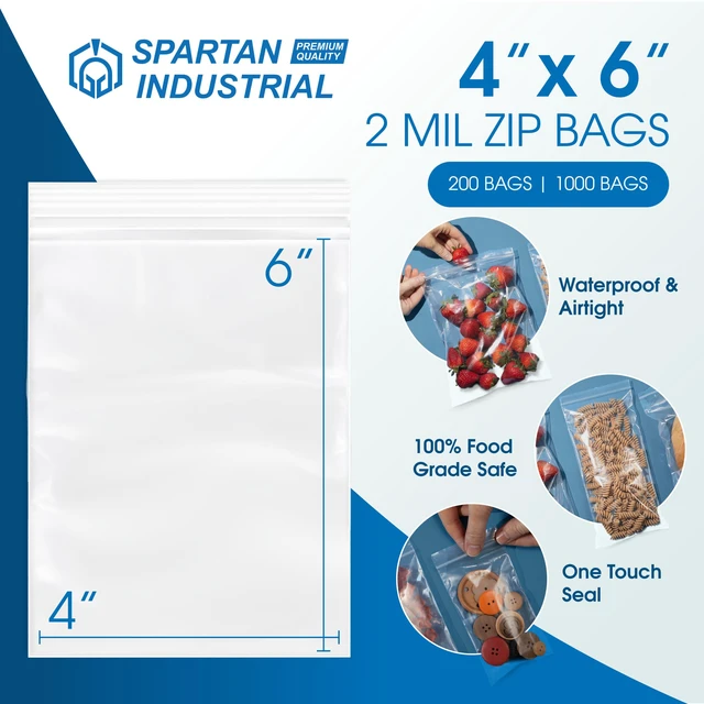 Alt view image 2 of 7 - 4 X 6 (1000 Count) 2 Mil Clear Reclosable Zip Plastic Poly Bags with Resealable Lock Seal Zipper