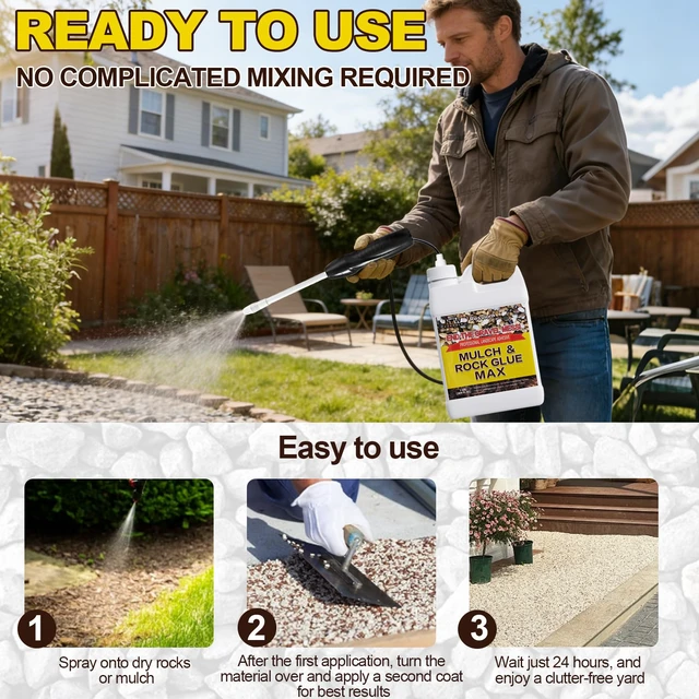 Alt view image 2 of 7 - Rock and Mulch Glue for Landscaping 1 Gal with Electric Sprayer Ready-to-Use Mulch Glue A 100% Permeable, Pet-Safe Adhesive for Stones & Pebbles