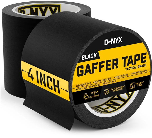 Main image of Gaffer Tape 4 Inch x 2 Pack Black Gaff Tape, Heavy Duty No Residue Gaffers Tape, Multipurpose Real Professional Grade Black Gaffer Tape, Matte Finish, Non-Reflective, Waterproof