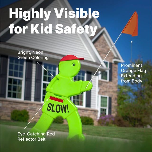 Alt view image 2 of 7 - Kid Alert Street Safety Sign, Kids at Play Signage for Neighborhood Safety, 32-Inch Tall Reflective Caution Sign with Warning Flag