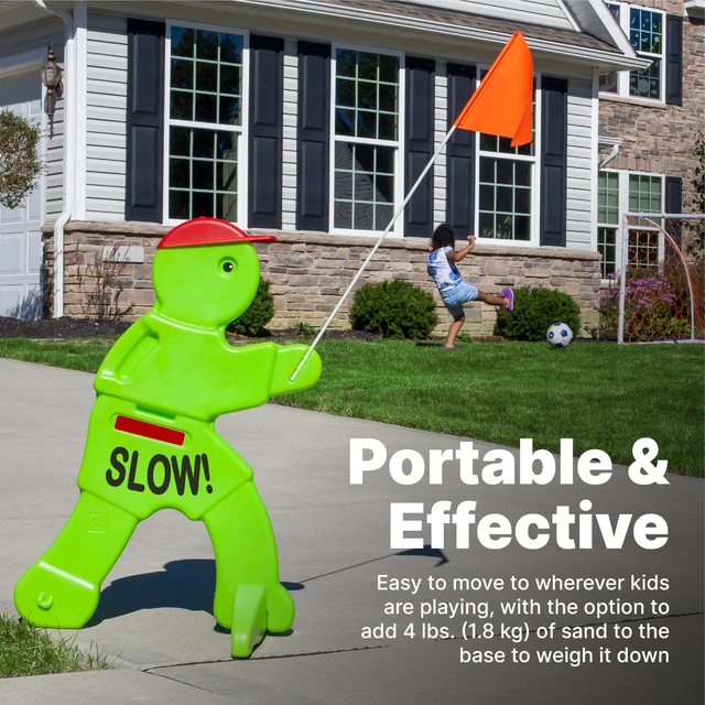 Alt view image 3 of 7 - Kid Alert Street Safety Sign, Kids at Play Signage for Neighborhood Safety, 32-Inch Tall Reflective Caution Sign with Warning Flag