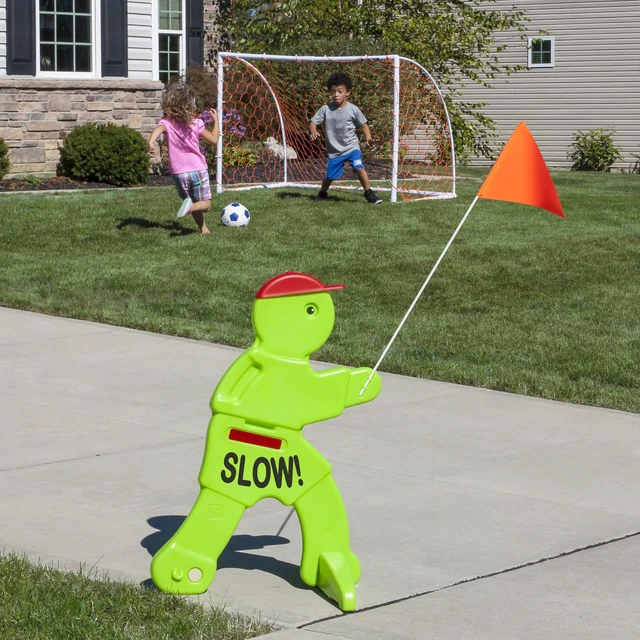 Alt view image 6 of 7 - Kid Alert Street Safety Sign, Kids at Play Signage for Neighborhood Safety, 32-Inch Tall Reflective Caution Sign with Warning Flag