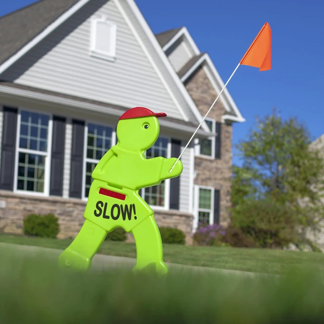 Alt view image 7 of 7 - Kid Alert Street Safety Sign, Kids at Play Signage for Neighborhood Safety, 32-Inch Tall Reflective Caution Sign with Warning Flag