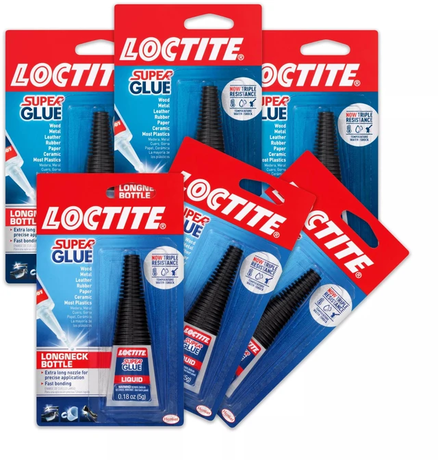 Main image of Super Glue Liquid Longneck Bottle, 5g Bottle (Pack of 6) Instant Adhesive for Plastic, Wood & Metal, Clear Superglue with Extra Long Precision Nozzle, QuickDry Formula
