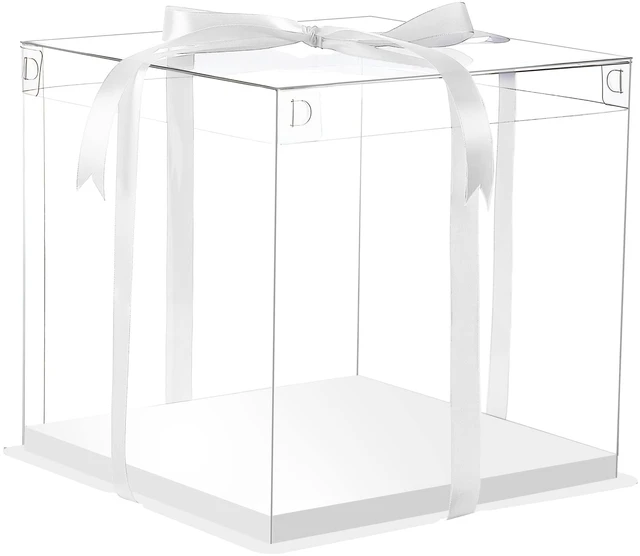 Main image of 6Pcs Tall Cake Boxes Clear cake Box with Ribbon, 12x12x 10inch,Ideal for Large 10" and 12" Inch Tall Layer Tiered Cakes and Clear Gift Boxes for Wedding Party and Gift Display - White