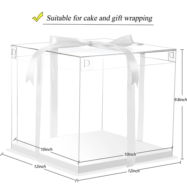 Alt view image 3 of 7 - 6Pcs Tall Cake Boxes Clear cake Box with Ribbon, 12x12x 10inch,Ideal for Large 10" and 12" Inch Tall Layer Tiered Cakes and Clear Gift Boxes for Wedding Party and Gift Display - White