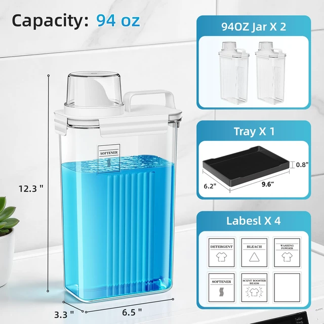 Alt view image 2 of 6 - 94oz Laundry Detergent Dispenser Container,Soap Dispenser,Black Tray,2 Pack Fabric Softener Dispenser,Liquid Laundry Detergent Organizer for Laundry Room Organization