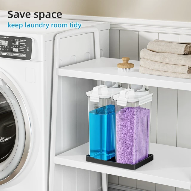 Alt view image 6 of 6 - 94oz Laundry Detergent Dispenser Container,Soap Dispenser,Black Tray,2 Pack Fabric Softener Dispenser,Liquid Laundry Detergent Organizer for Laundry Room Organization