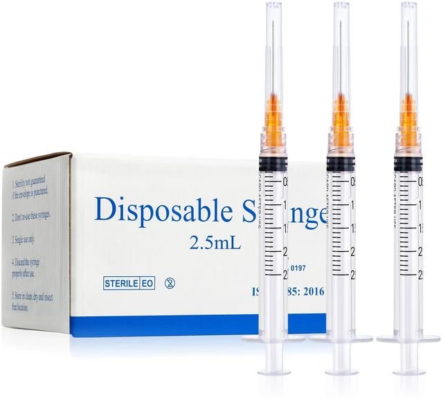 Main image of 2.5ml Syringes with 25 Gauge 1 Inch Needles Luer Lock Disposable, 100 Pack Individually Packed