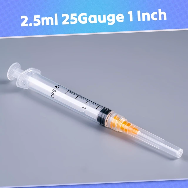 Alt view image 2 of 7 - 2.5ml Syringes with 25 Gauge 1 Inch Needles Luer Lock Disposable, 100 Pack Individually Packed