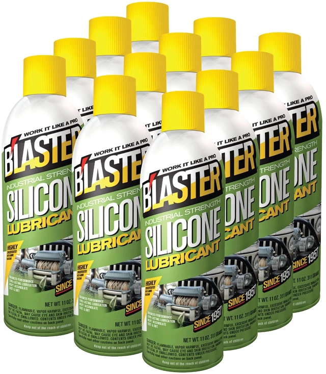Main image of BLaster Silicone Lubricant Spray, 11 oz Aerosol Cans (12-Pack) Silicone Spray Lubricant for Rubber & Plastic, Garage Door & Window Track Lubricant, Clean Non-Greasy Finish