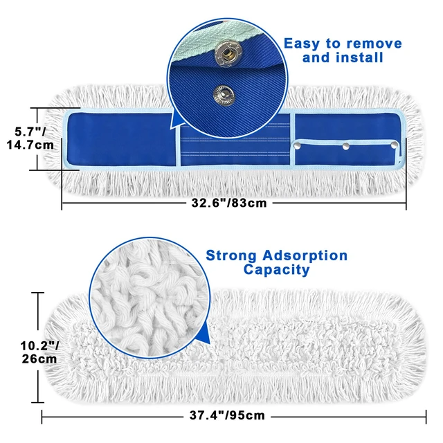 Alt view image 2 of 7 - 36" Dust Mop Replacement Pad: 2 Pack ONLY for Commerical Dust Mop Durable Thick Washable Cotton, Dry Mop Head, For Hardwood Tile Schools Offices Industrial