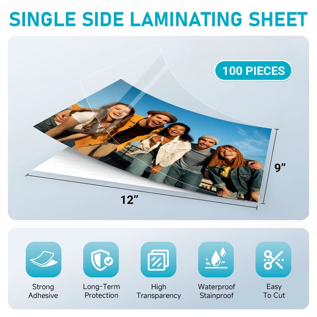 Alt view image 2 of 7 - Self Adhesive Laminating Sheets 100 Pack, 9x12'', No Heat Laminating Sheets 4Mil No Machine Needed Instant Self Sealing Laminating Sheets-Dry Erase-Lasting Protection for Home and Office