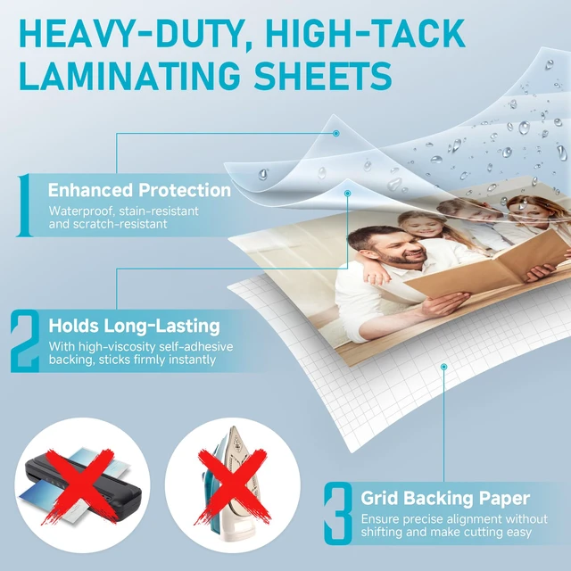 Alt view image 3 of 7 - Self Adhesive Laminating Sheets 100 Pack, 9x12'', No Heat Laminating Sheets 4Mil No Machine Needed Instant Self Sealing Laminating Sheets-Dry Erase-Lasting Protection for Home and Office