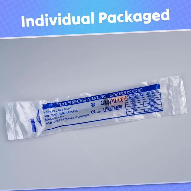 Alt view image 7 of 7 - 2.5ml Syringes with 25 Gauge 1 Inch Needles Luer Lock Disposable, 100 Pack Individually Packed