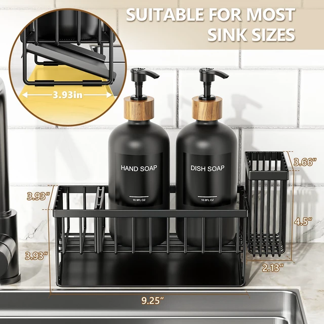Alt view image 6 of 7 - Kitchen Dish Soap Dispenser Set with 2 Pack 16.9oz Amber Glass Bottle and Sponge Holder, Dish Soap Dispensers with Adjustable Sponge Holder, Vintage Hand and Dish Soap Dispensers Set
