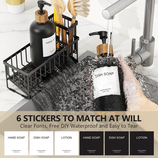 Alt view image 4 of 7 - Kitchen Dish Soap Dispenser Set with 2 Pack 16.9oz Amber Glass Bottle and Sponge Holder, Dish Soap Dispensers with Adjustable Sponge Holder, Vintage Hand and Dish Soap Dispensers Set