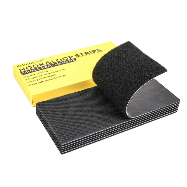 Alt view image 2 of 6 - 4x8 inch Strong Adhesive Hook and Loop Tape - Sticky-Backed Adhesive Fasteners, Suitable for Home Organization, Carpet Fixation, Sofa Cushion Fixation and DIY Crafts (Black, 4 in x 8 in, 6 Pairs)