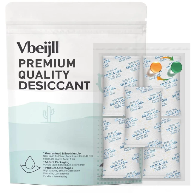 Main image of 50 Gram (40 Pack) Silica Gel Packets, Food Grade Desiccant Each 5 Pack Individually Sealed, Rechargeable Moisture Absorbers for Food Storage, Electronics, 3D Filament, Safes & Closet