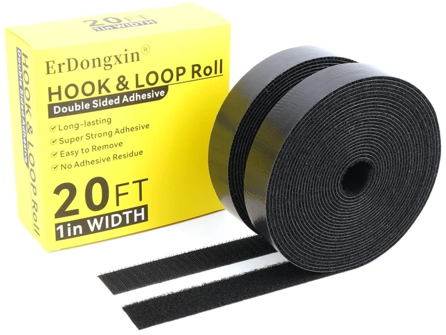 Alt view image 2 of 6 - Hook and Loop Tape 20Ft x 1Inch Heavy Duty Double-Sided Adhesive Strips, Strong Sticky Back Fastener Roll, Cuttable Interlocking Tape Fasteners for Home, Office, Car, School & DIY Crafts Black