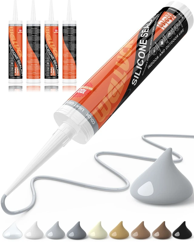 Main image of Light Gray Silicone Caulk, 100% Waterproof Silicone Sealant Adhesive Caulking,for RV, Kitchen,Bathroom, Window, Door, Glass,10.2FL.OZ/300ML (4Pack)
