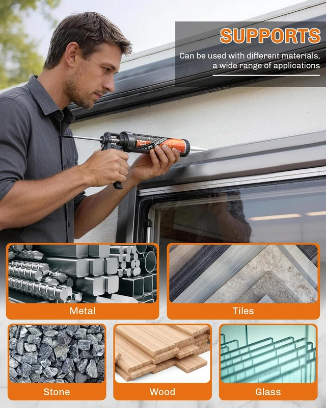 Alt view image 5 of 7 - Light Gray Silicone Caulk, 100% Waterproof Silicone Sealant Adhesive Caulking,for RV, Kitchen,Bathroom, Window, Door, Glass,10.2FL.OZ/300ML (4Pack)
