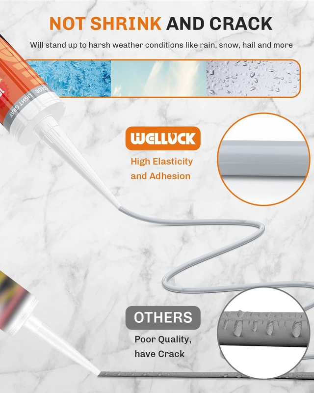 Alt view image 6 of 7 - Light Gray Silicone Caulk, 100% Waterproof Silicone Sealant Adhesive Caulking,for RV, Kitchen,Bathroom, Window, Door, Glass,10.2FL.OZ/300ML (4Pack)