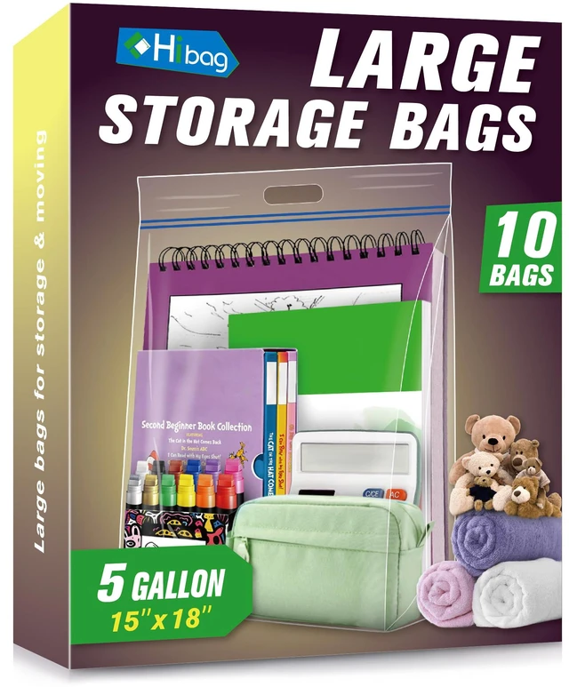 Main image of 5 Gallon Large Storage Bags, 15 x 18 Resealable Clear Bags with Handle, Extra Large XL Heavy Duty for Clothes Pillow Travel Moving, Pack of 10
