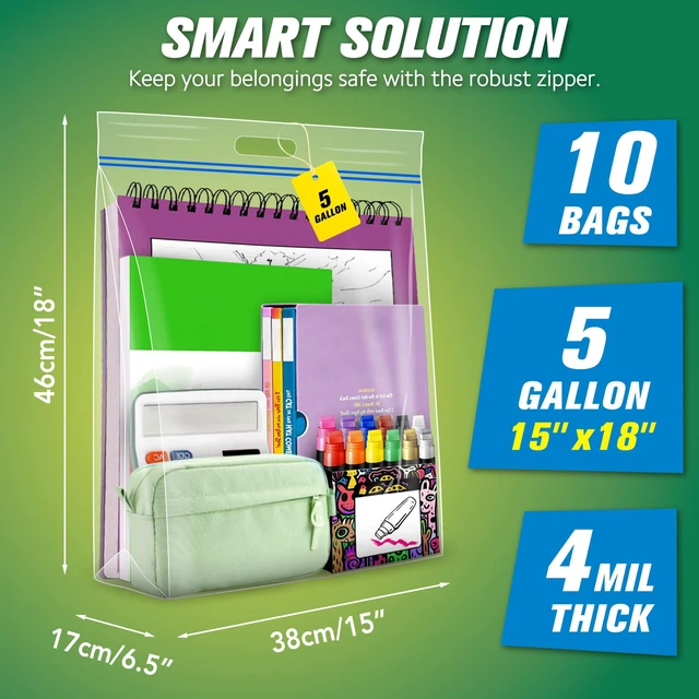 Alt view image 2 of 6 - 5 Gallon Large Storage Bags, 15 x 18 Resealable Clear Bags with Handle, Extra Large XL Heavy Duty for Clothes Pillow Travel Moving, Pack of 10