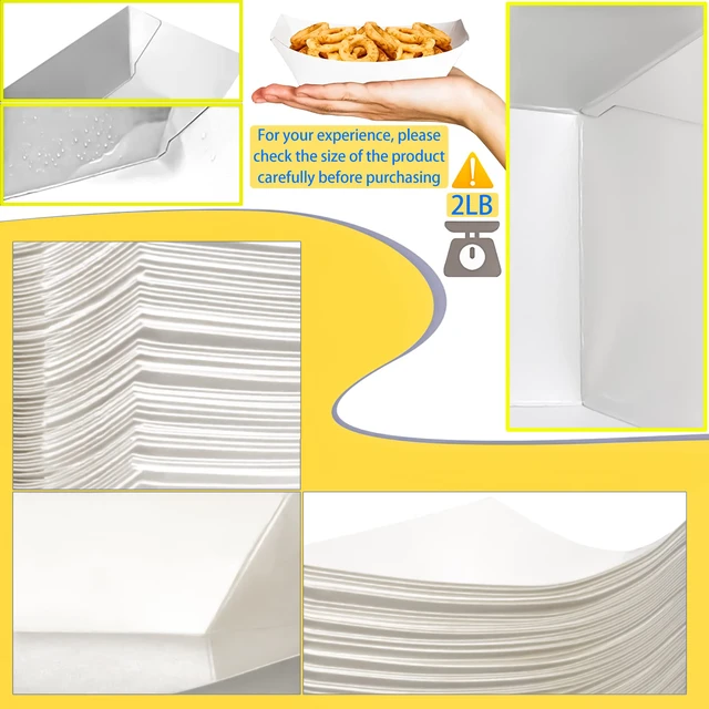 Alt view image 4 of 7 - 100 Pack 2lb Kraft Paper Food Trays, Waterproof Heavy-Duty Paper Food Boats Disposable Serving Baskets Trays for Fries Sandwiches Burgers Hot Dogs Taco BBQ Popcorn Picnic Wedding Party (White)