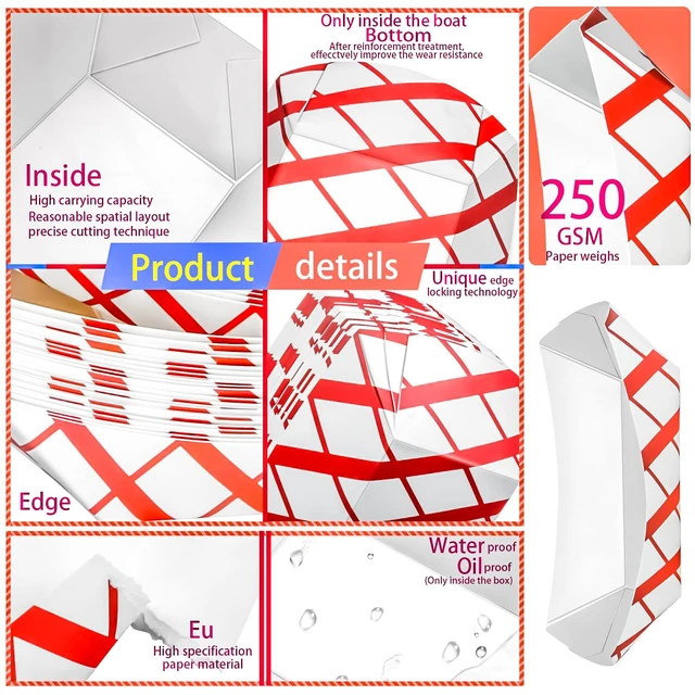 Alt view image 3 of 7 - 100 Pack 2Lb Paper Food Boat Trays Disposable Paper Boat Plate Containers, Kraft Food Serving Tray Boats Baskets Bowls for Snack Popcorn Dessert BBQ Hot Dog Sandwich Burger Taco Fries Nacho