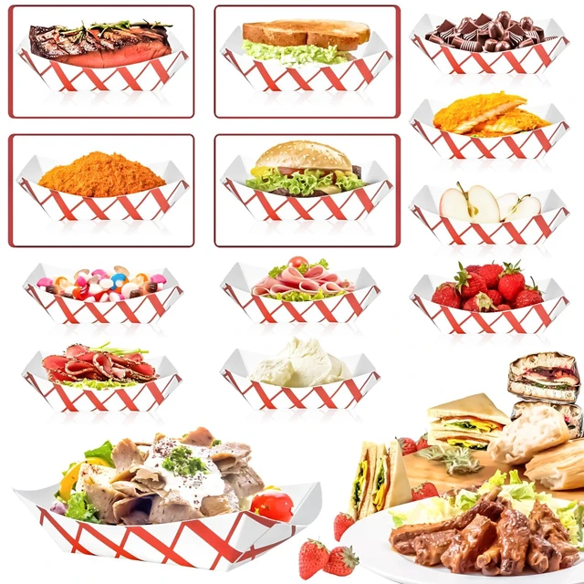 Alt view image 4 of 7 - 100 Pack 2Lb Paper Food Boat Trays Disposable Paper Boat Plate Containers, Kraft Food Serving Tray Boats Baskets Bowls for Snack Popcorn Dessert BBQ Hot Dog Sandwich Burger Taco Fries Nacho
