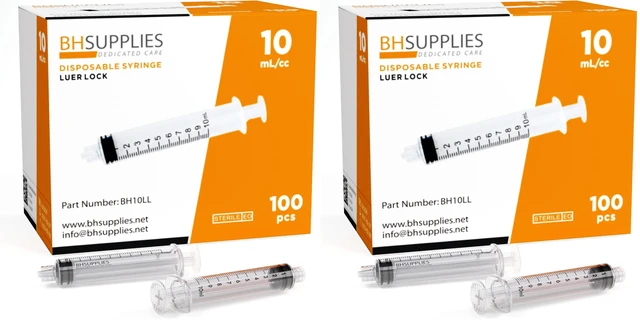 Main image of 10ml Luer Lock Tip Syringes (No Needle) - Sterile, Individually Wrapped - 100 Syringes (Pack of 2)
