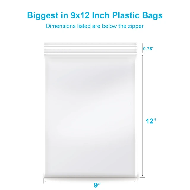 Alt view image 2 of 7 - 9''x 12'', (Pack of 100) 2 mil Thick Clear Plastic Reclosable Zip Poly Bags with Resealable Lock Seal Zipper for Photo, Jewelry, Bakery, Treats, Travel, Storage, Packaging & Shipping