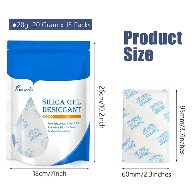 Alt view image 2 of 7 - 15 Pcs 20 Gram Silica Gel Packs, Transparent Desiccant, Desiccant Packets for Storage, Moisture Packs for Spices Jewelry Shoes Boxes Electronics Storage (Pack of 3)